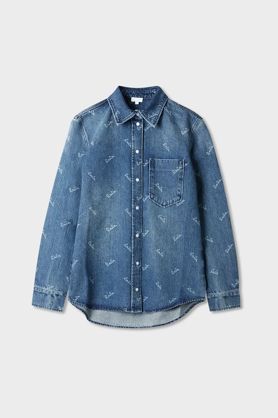 Lala Berlin Blouse Beks Printed Logo Denim Washed Blue