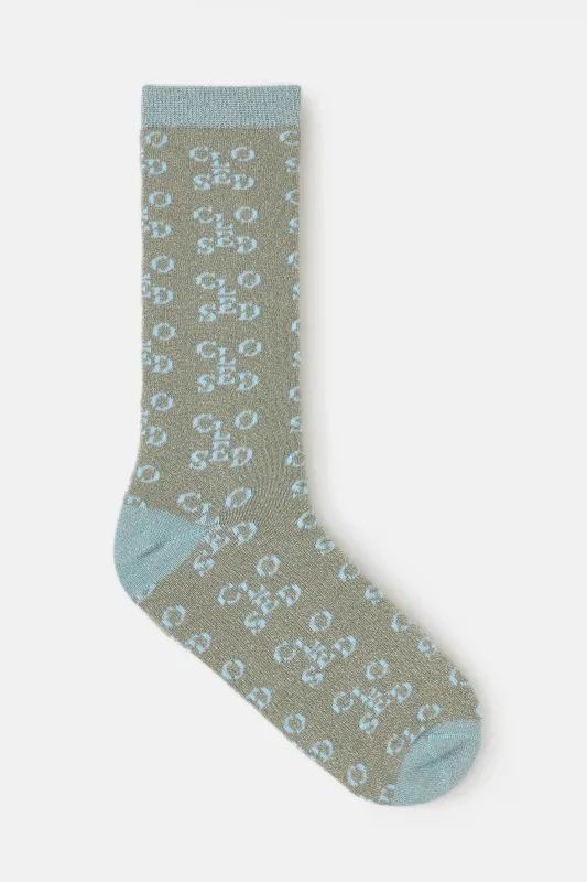Closed Lurex-Socken mit Monogramm Lichen Green