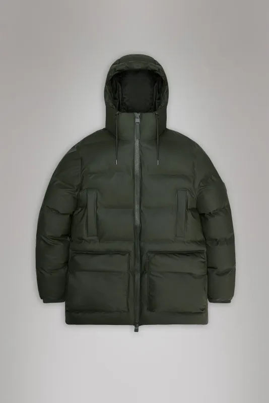Rains Alta Long Puffer Jacket Cargo Green W3T4 15210