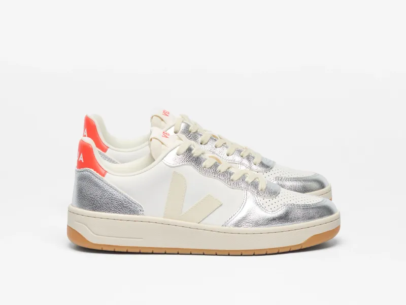 Veja Sneaker V-10 Prime Leather White Pierre Silver VI0220867