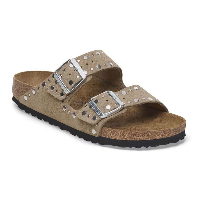 Birkenstock Arizona Rivet Verloursleder Taupe Schmale Weite