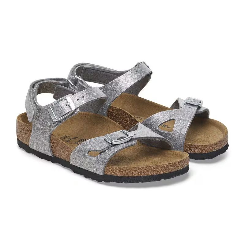 Birkenstock Rio AS Kids Birko-Flor Sparkling Light Silver Schmale Weite 1029477