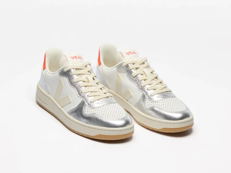 Veja Sneaker V-10 Prime Leather White Pierre Silver VI0220867