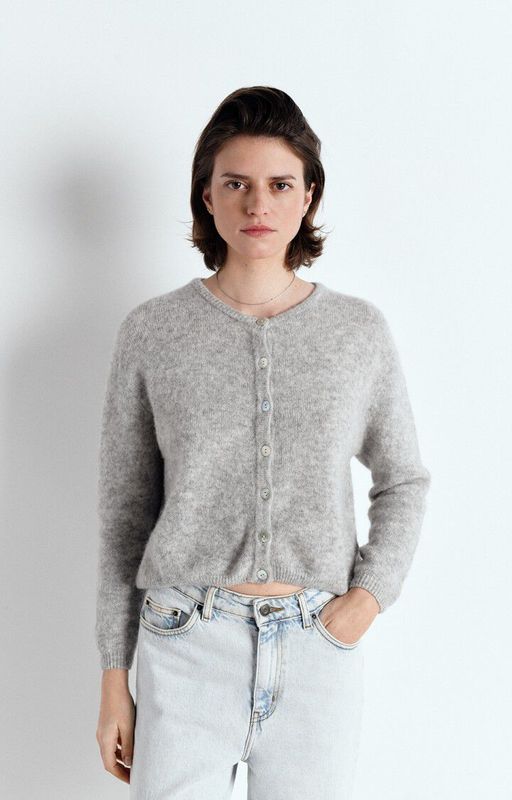 American Vintage Damencardigan Vitow Hellgrau Meliert VITO19E