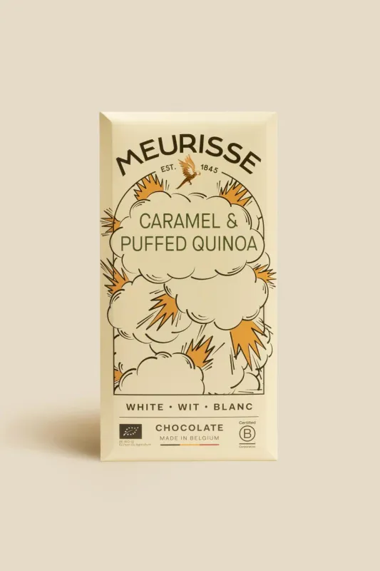 Meurisse Bio White Chocolate With Caramel &amp; Puffed Quinoa 100g