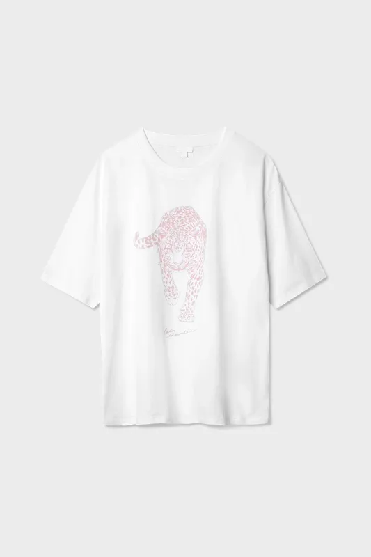 Lala Berlin T-Shirt Tegan Cotton White Rose Leopard