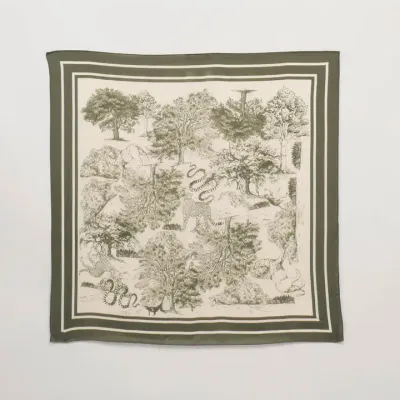 Cécile Wang Jungle Print Scarf Khaki 80x80cm KD8824VS-2