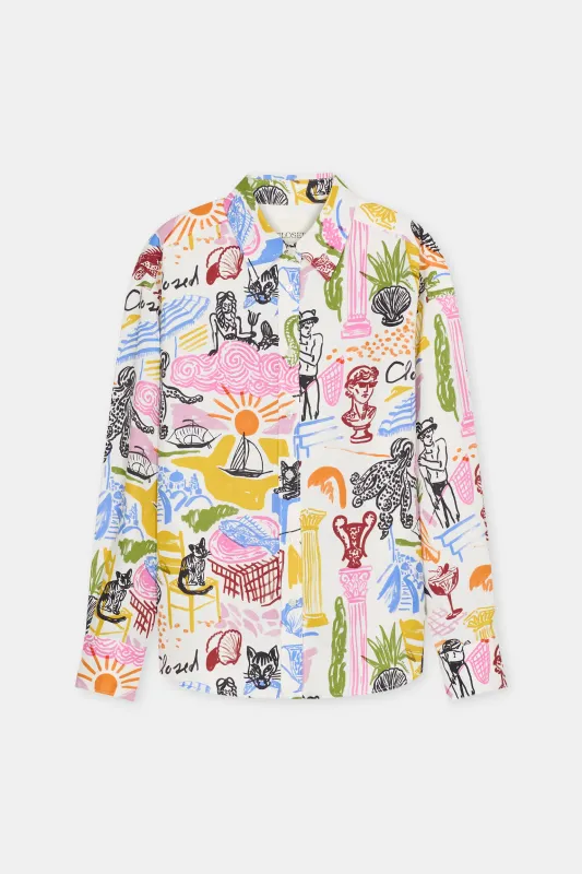 Closed Oversized Hemd aus Viskose-Leinen Multi Colour