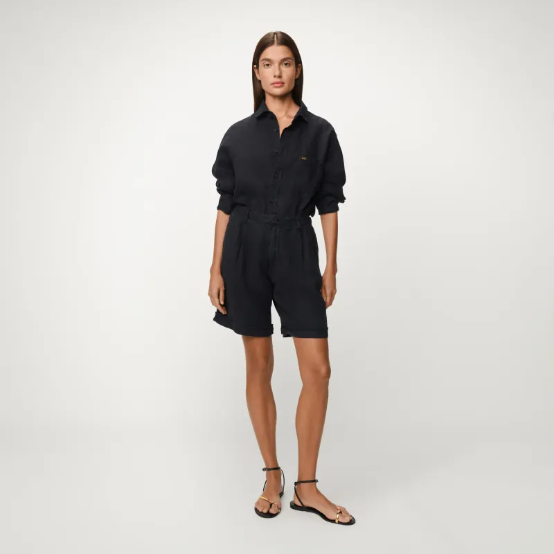 Lois Saya Mid Rise Shorts Navy Blue Linen