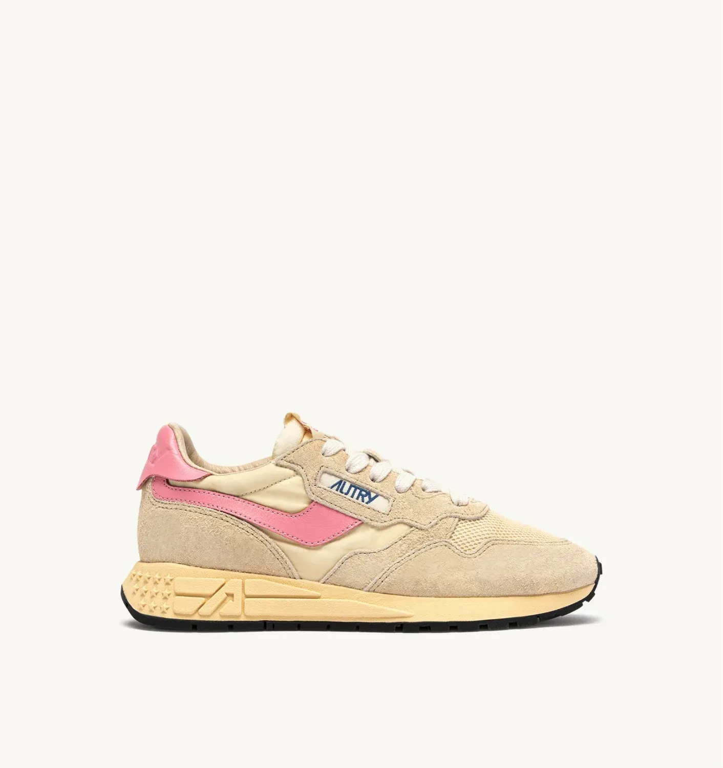 Autry Sneaker Reelwind Low aus Nylon und Wildleder in Ecru und Geranium Pink WWLW - UT61