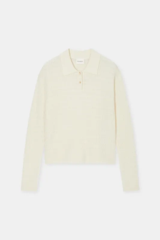 Closed Polo-Pullover aus Woll-Mix-Garn Ivory
