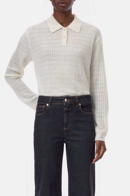 Closed Polo-Pullover aus Woll-Mix-Garn Ivory