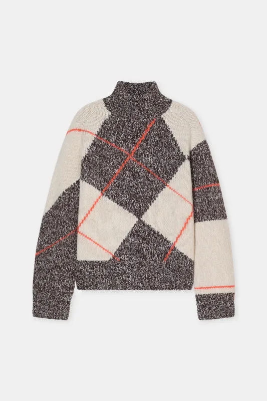 Closed Argyle-Pullover Almond Cream