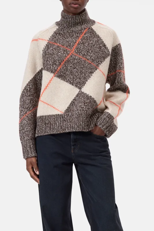 Closed Argyle-Pullover Almond Cream