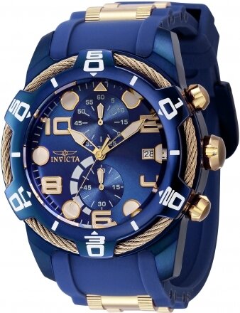 Invicta Men&#39;s  Bolt Quartz Multifun Silicone Blue and Gold