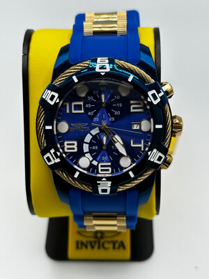 Invicta Men's  Bolt Quartz Multifun Silicone Blue and Gold