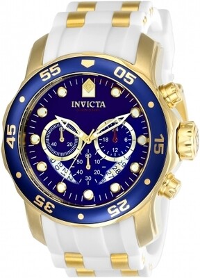 Invicta Men&#39;s 48mm Pro Diver Quartz White, Gold and Blue