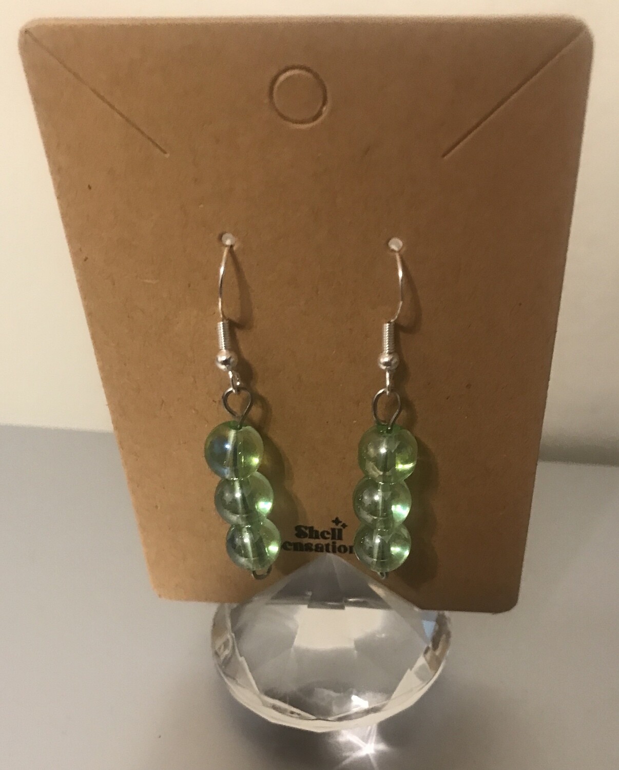 Classic green glass bead dangle earrings handmade