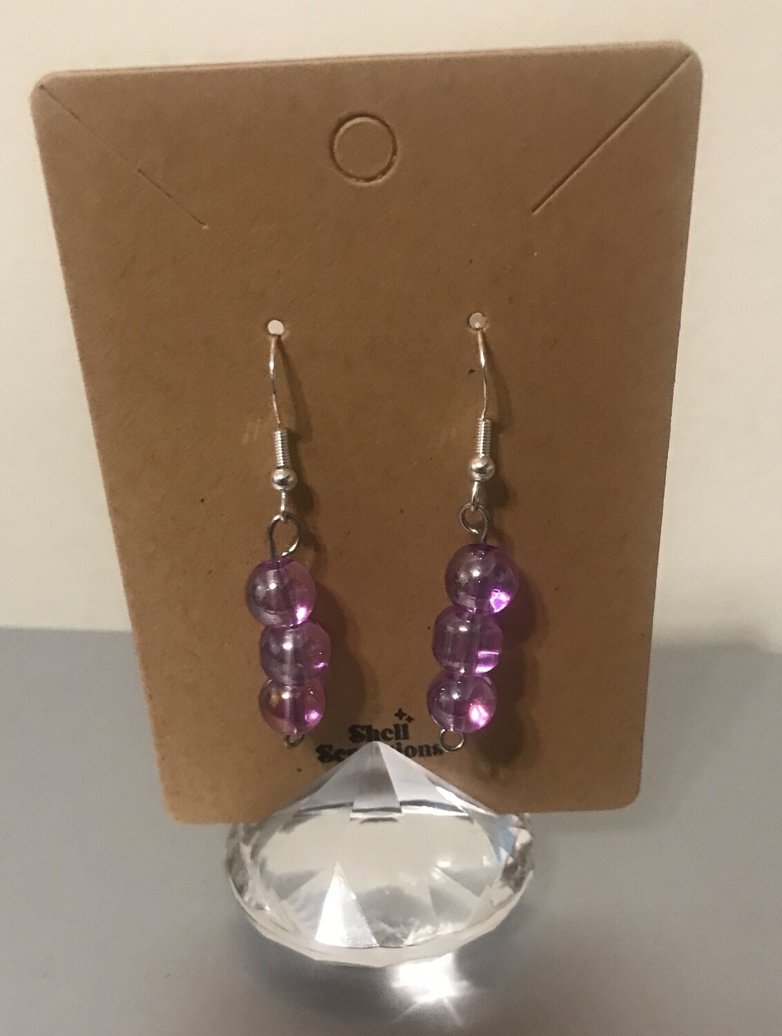 Classic purple glass bead dangle earrings handmade