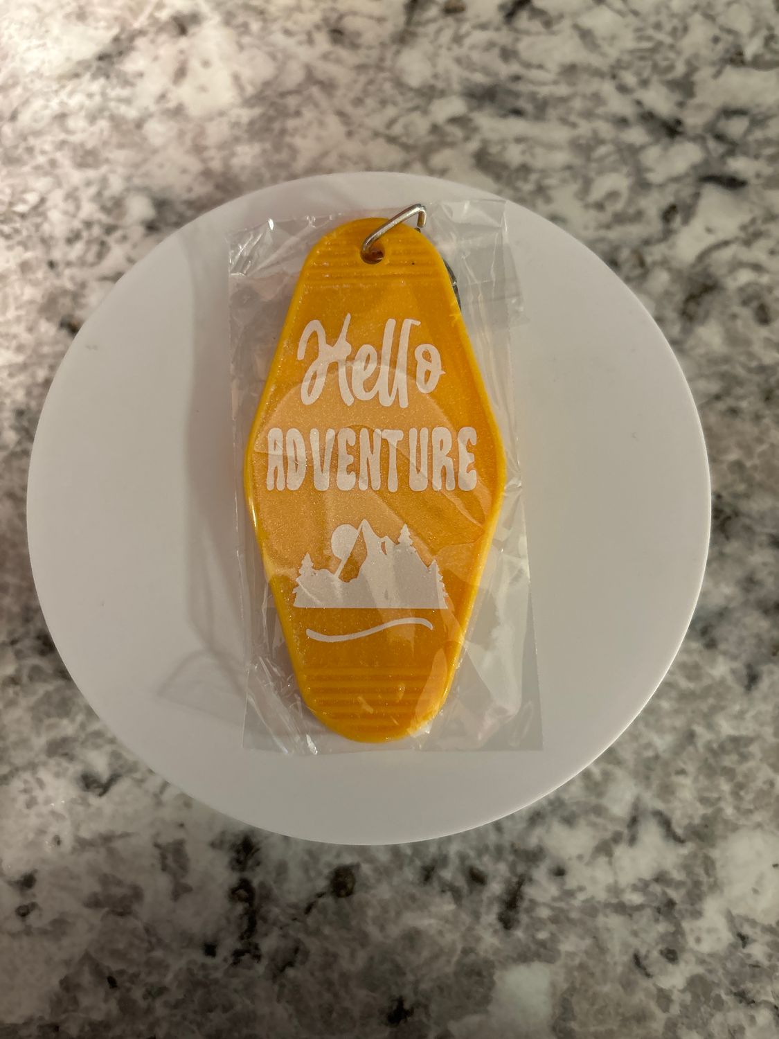 Hello Adventure Yellow keychain