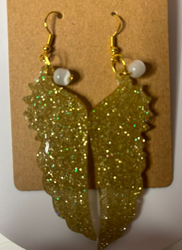 Gold Resin Angel wing earrings handcrafted