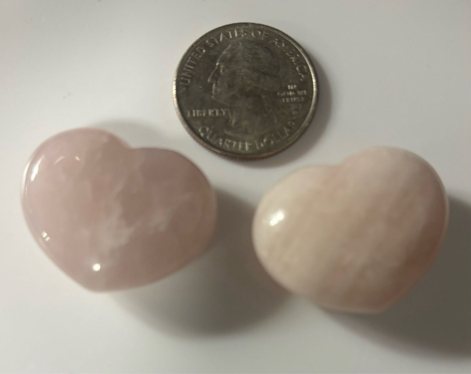 Two Rose Quartz Pink Crystal Hearts