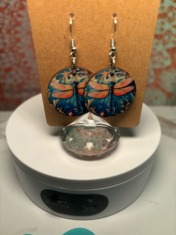 Dragonfly 1 Inch Round Earrings