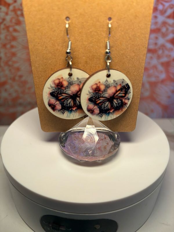 Butterfly 1 Inch Round Earrings