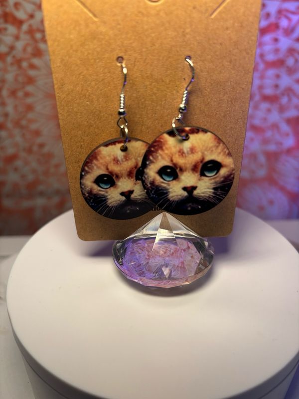 Cat 1 Inch Round Earrings