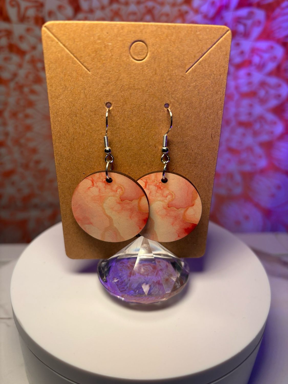Marble Look 1 Inch Round Earrings