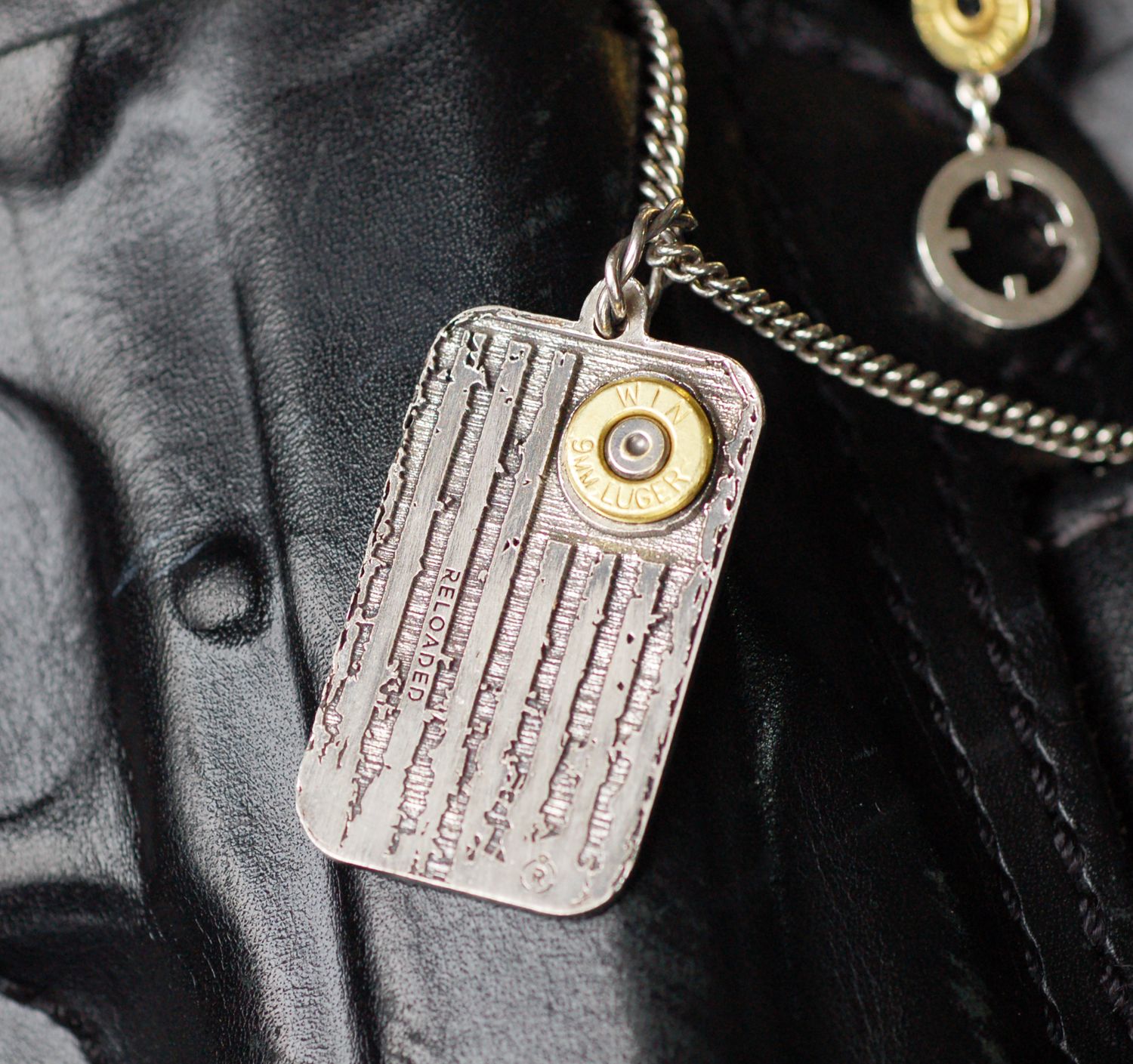 Distressed American Flag Style Tag with 9mm in Sterling Silver