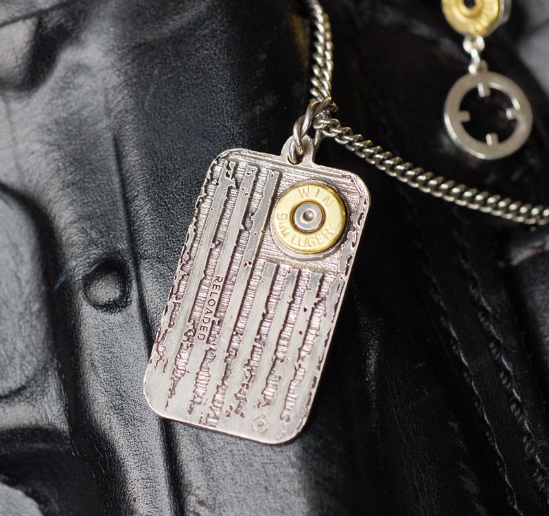 Distressed American Flag Style Tag with 9mm in Sterling Silver