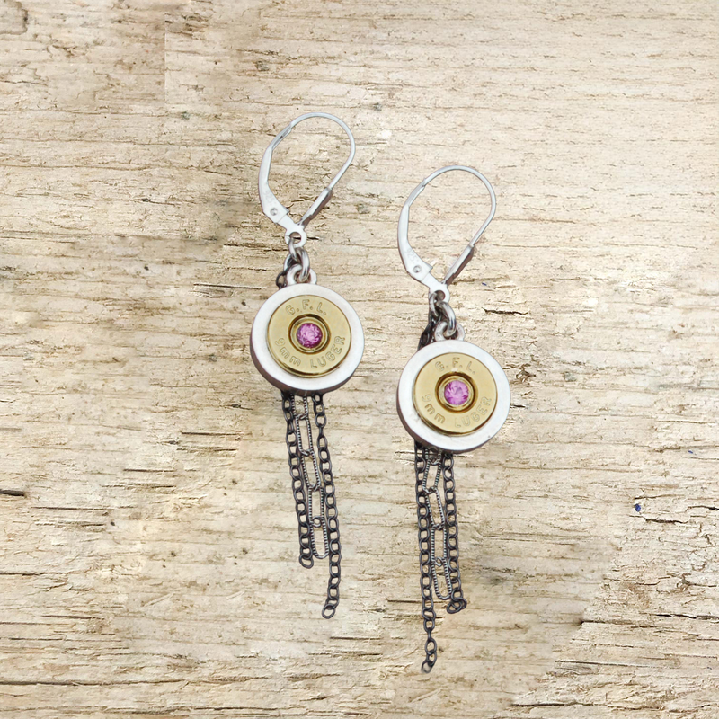 All American Pink Sapphire Chain Dangle Earrings