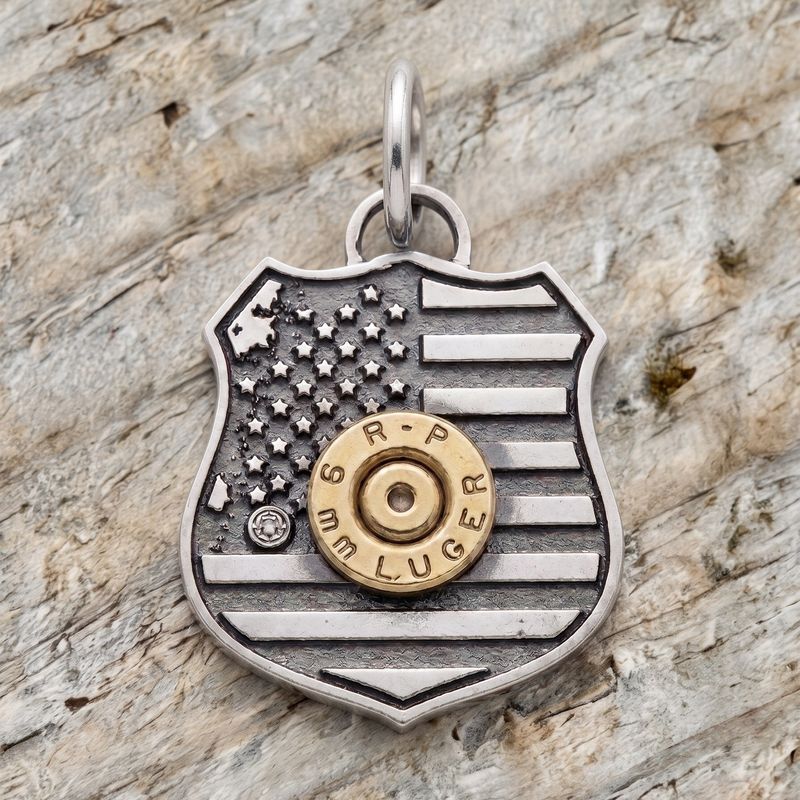 All American Police Badge Stars and Stripes in Sterling Silver