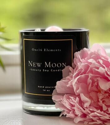 New Moon candle with rose quartz sphere