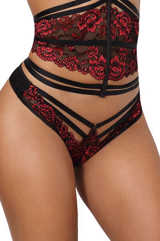 String dentelle rouge et noir V-10038 - Axami String dentelle rouge et noir V-10038 - Axami