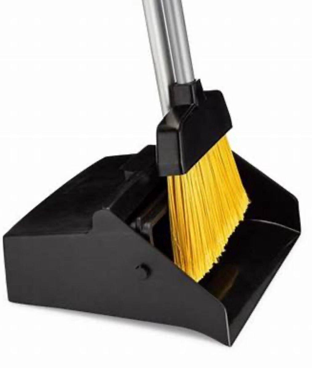 Dust pan with handle and broom