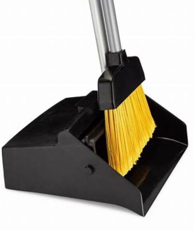 Dust pan with handle and broom