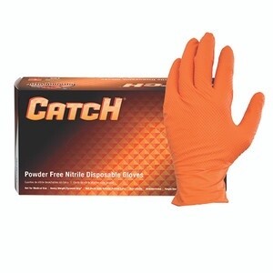 Catch Powder Free Nitrile Disposable Gloves ORANGE LARGE