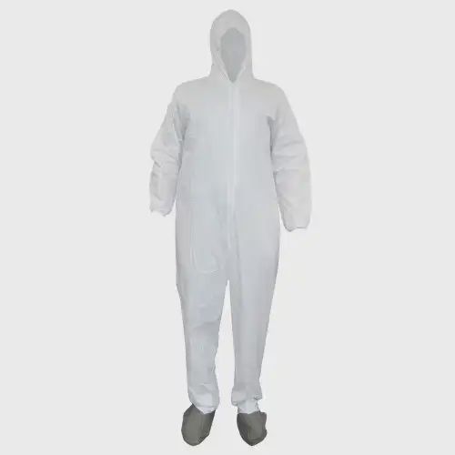 MICROPOROUS COVERALL WHITE-ELASTIC WRIST HOOD GREY BOOTS-XL