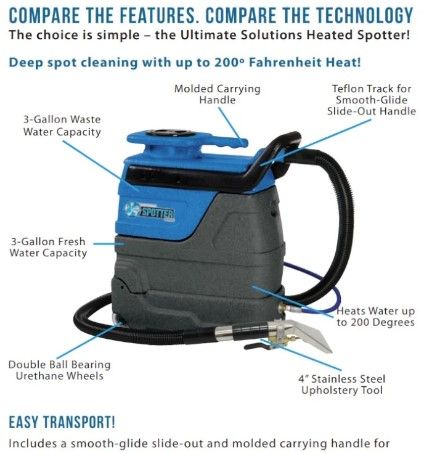 Sandia 50-4000 3-Gallon Heated Spot Extractor Kit with - 55 PSI Pump and 4” Stainless Steel Upholstery Tool