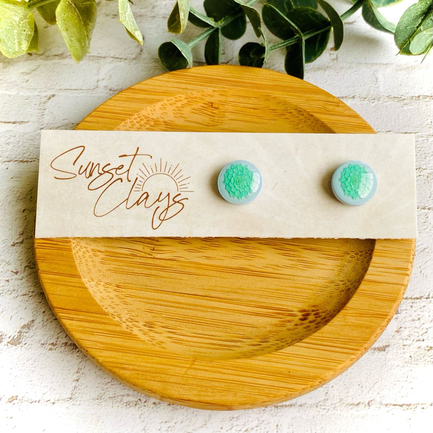 Green Succulent Studs