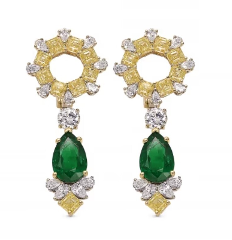 Extraordinary Green Emerald and Diamond Halo Drop Earrings (12.70Ct TW)