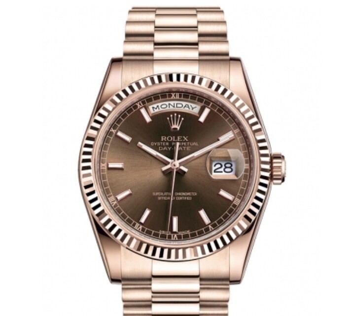 ROLEX Day-Date 36 Everose Gold Index Chocolate Dial President Watch 118235F