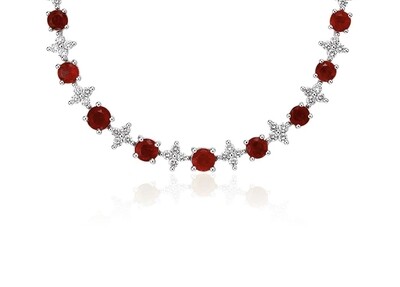 Sapphire & Diamond Graduated Eternity Necklace in 18k White Gold (2.4mm), in Emerald & Ruby