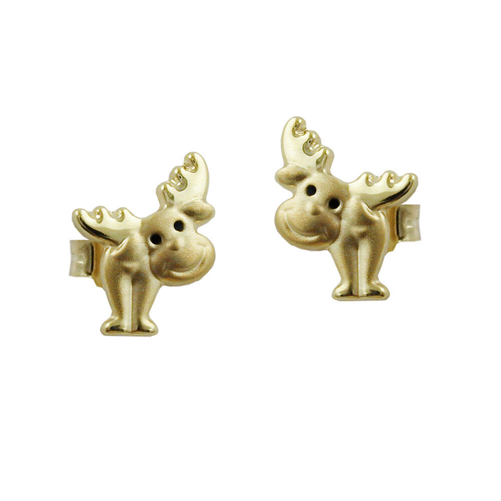 Stud Earrings 8x6mm Raindear matt-shiny 9Kt GOLD