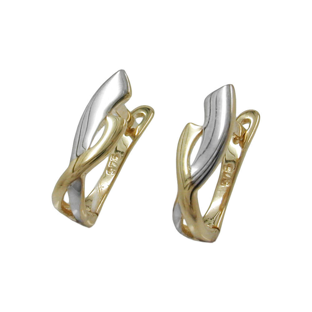 Hoop Earrings 13x4mm Folding Hinge Bicolor 9Kt GOLD