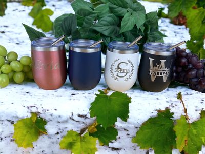 Wine Tumbler 12oz /w Stainless Steel Straw