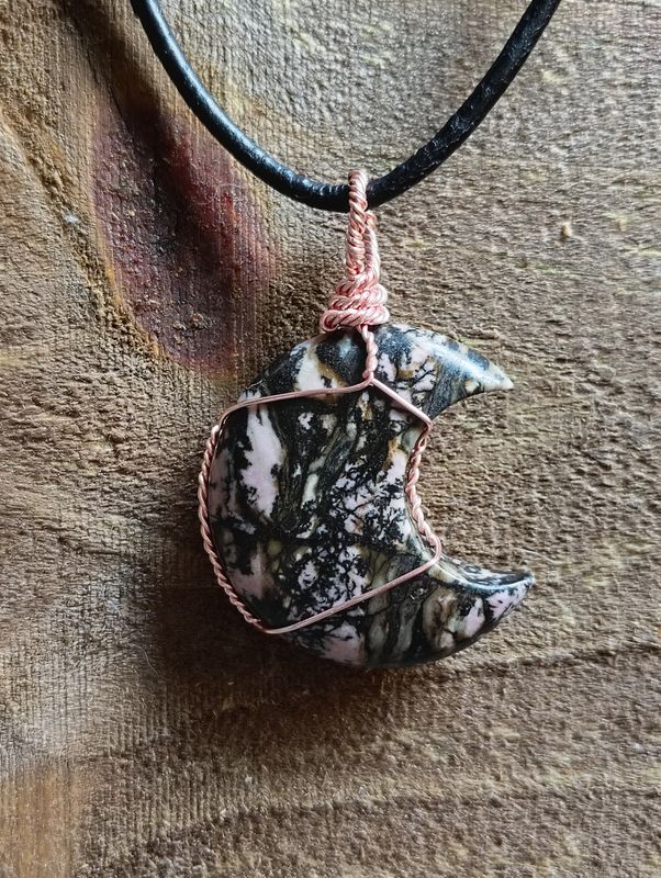 Rhodonite Moon Pendant