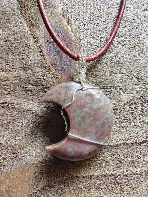 Rhodinite Moon Pendant